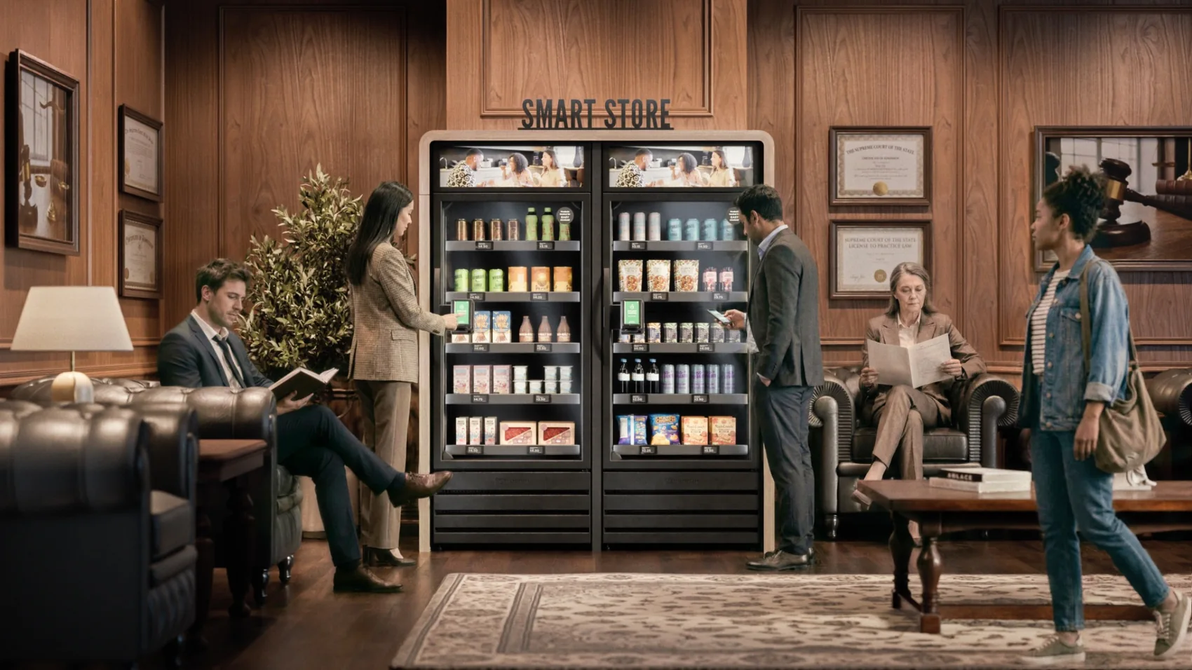 Smart coolers in a professional workplace lounge