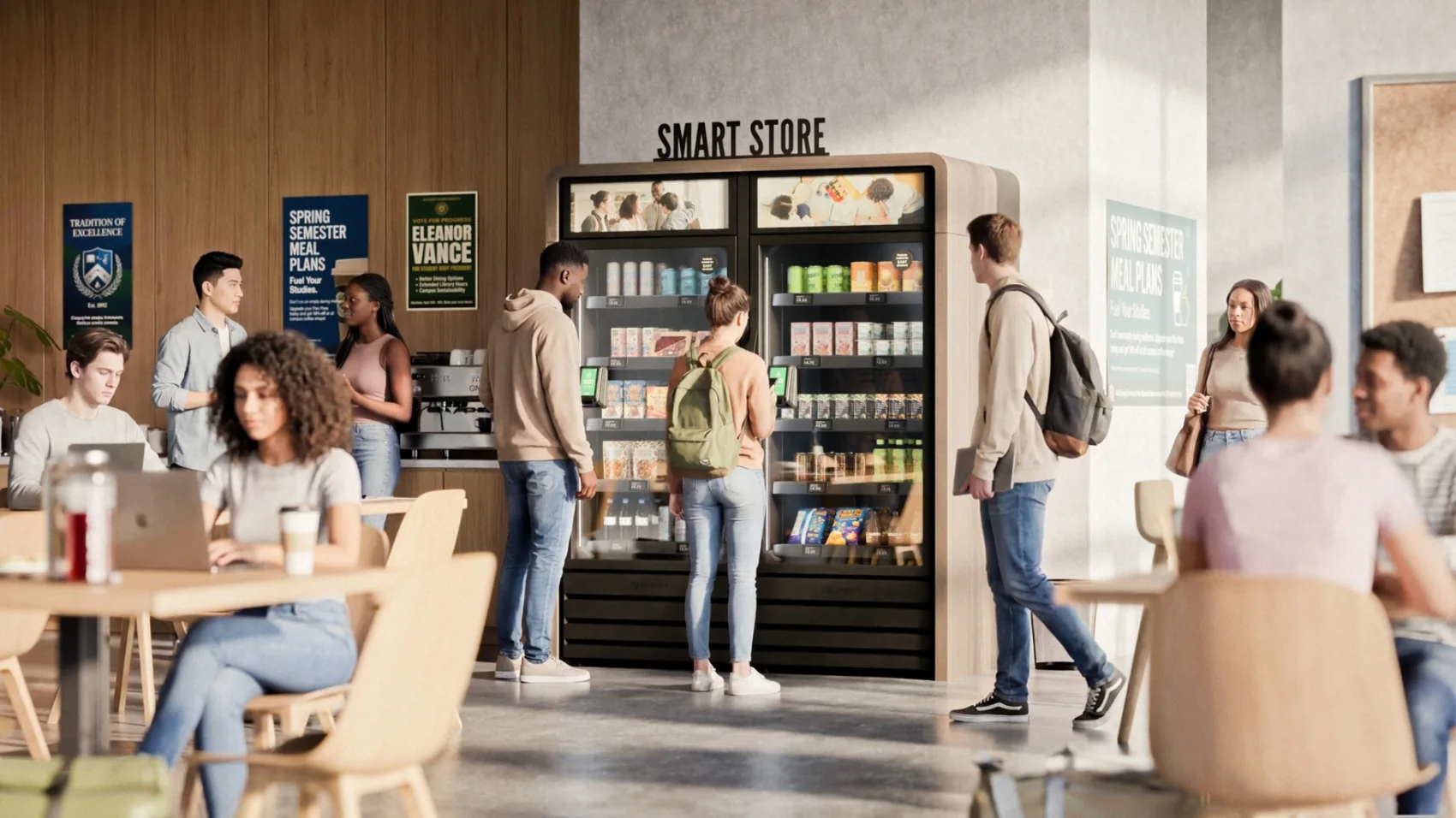 Smart coolers in a student campus common area
