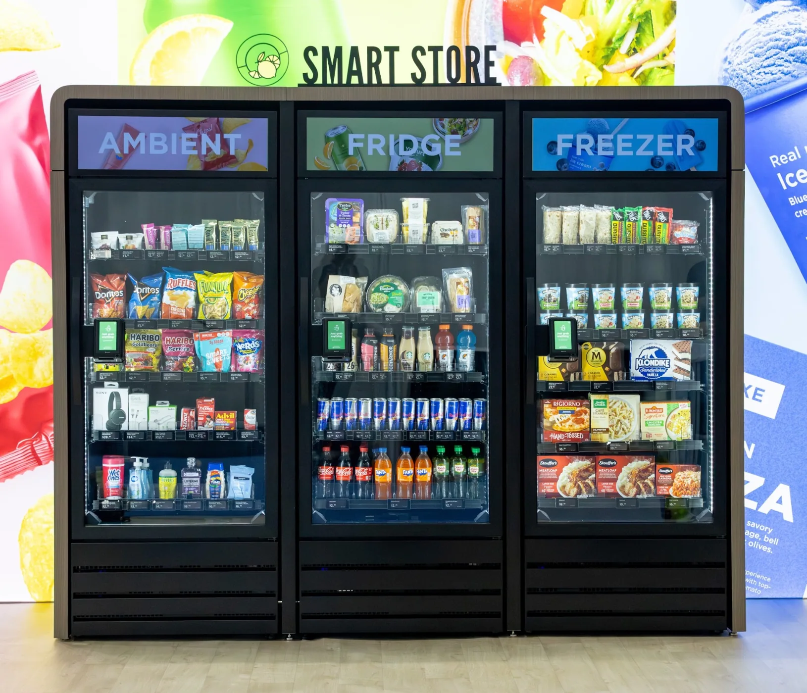 Three-door smart store filled with convenient products